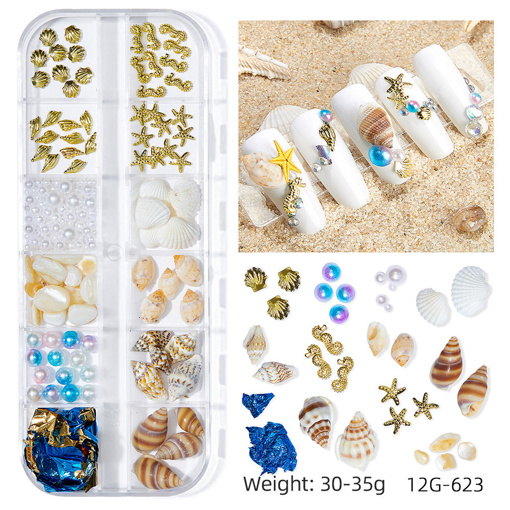 Wholesale Ocean Series Nail Art Jewelry Natural Shell Slices Abalone Slices Starfish Metal Rivets Pearl Small Stone Accessories